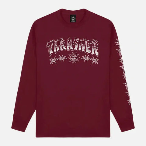 Thrasher Barbed Wire Long Sleeve T-Shirt - Maroon