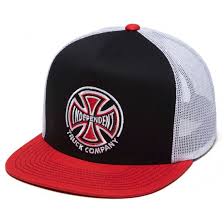 INDEPENDENT MESH TRUCKER HAT HIGH PROFILE BLK WHT RED